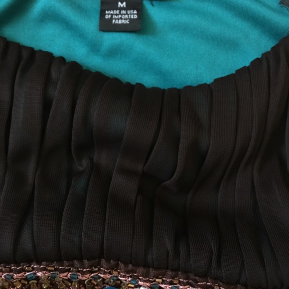 Intrigue Dark Brown Turquoise Hue Beaded Dress. Size M - Picture 8 of 8